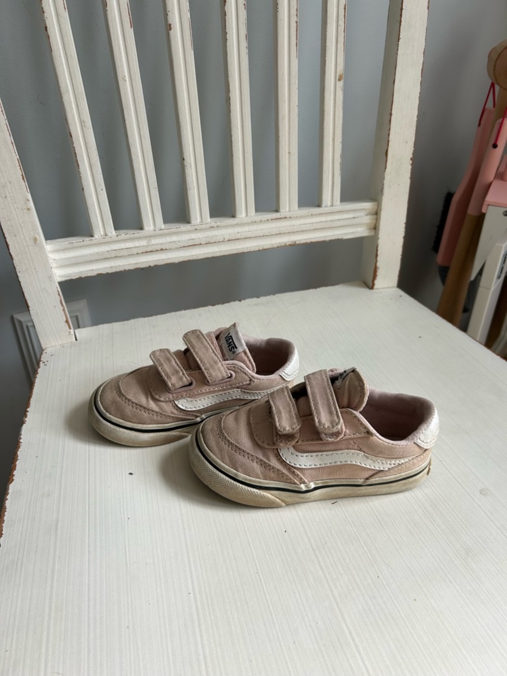 Vans Kids Pink Velcro Low-Top Sneakers Old School Size 7